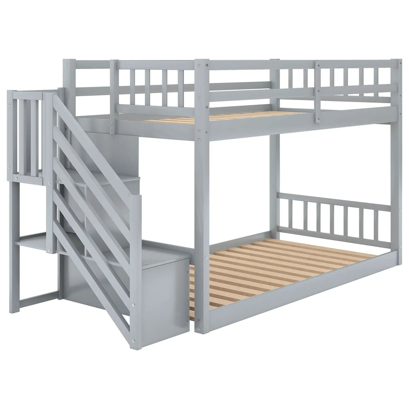 Norset - Twin Over Twin Floor Bunk Bed, Ladder With Storage by Unique Piece Furniture