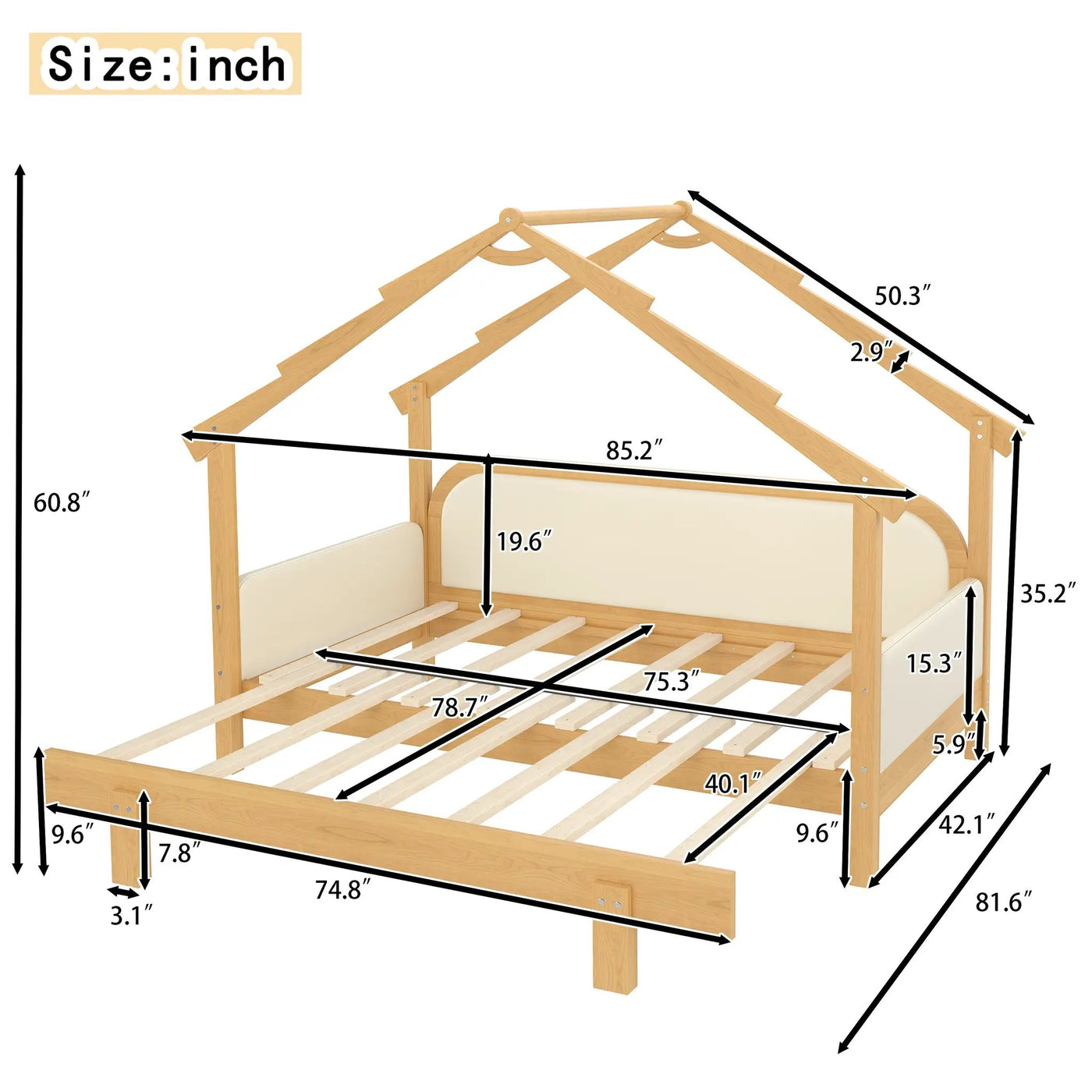 Twin Size Wood Treehouse Bed with Soft Cushion Rails by HouseOfZazla