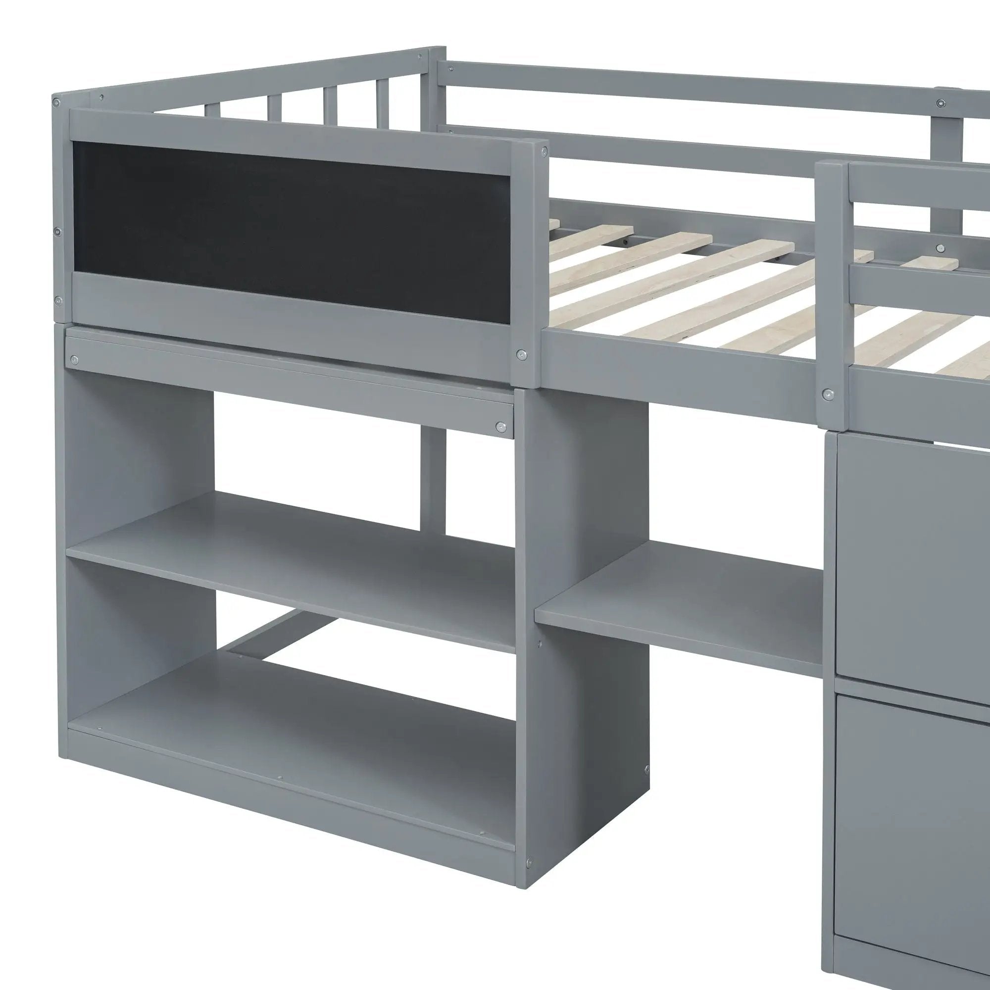 Low Loft Bed With Rolling Desk, Shelf And Drawers by HouseOfZazla