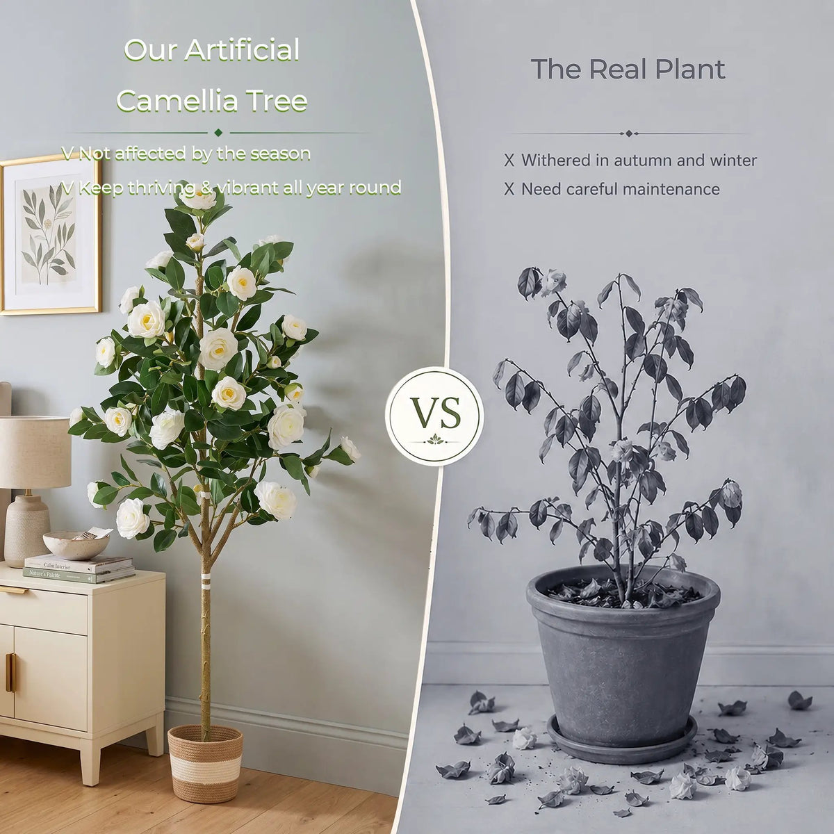 Artificial Camellia Tree 5-FT Faux Plants Indoor by HouseOfZazla