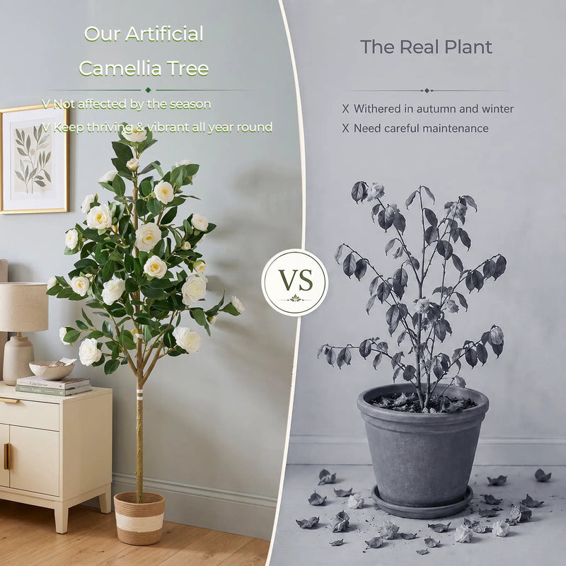 Artificial Camellia Tree 5-FT Faux Plants Indoor by HouseOfZazla