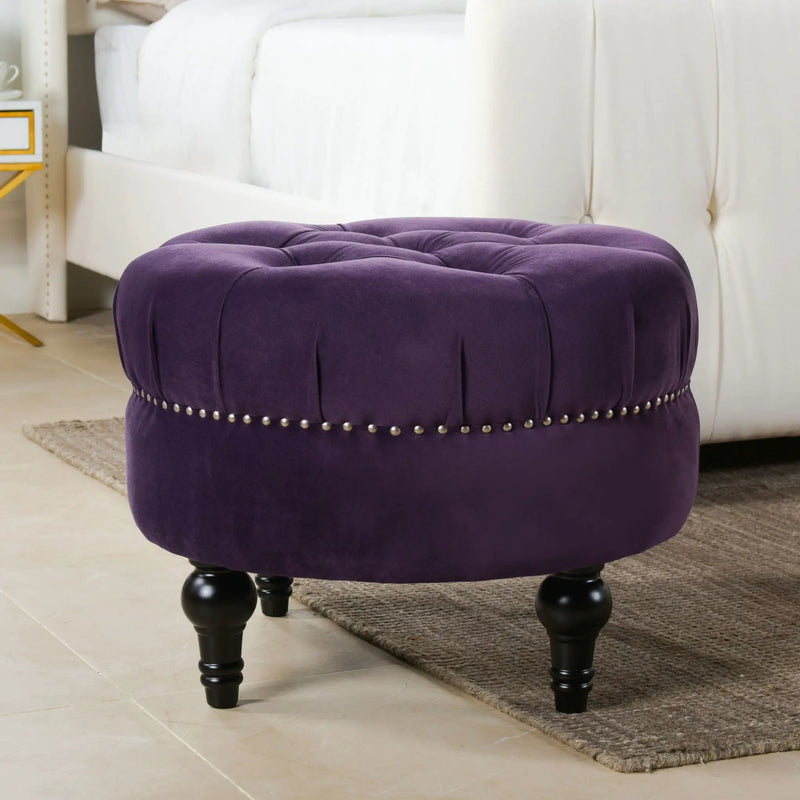 Dawn - Tufted Round Ottoman Nailhead Accents - Purple by HouseOfZazla