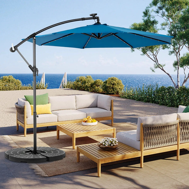 10ft Solar LED Offset Hanging Market Patio Umbrella in Dark Blue (No Base) by HouseOfZazla