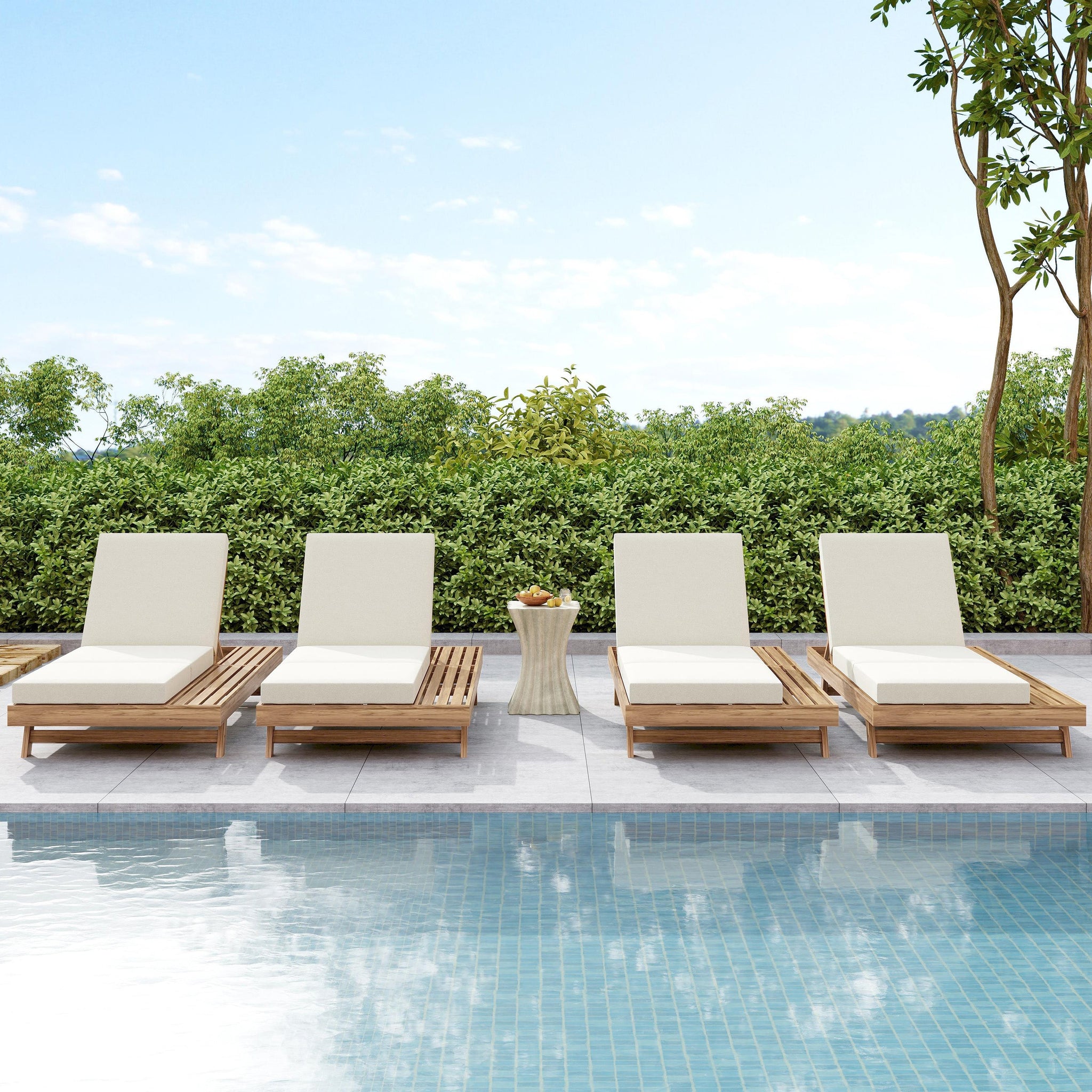Lounge Chaise Set, Space Available On One Side, Acacia Solid Wood In by HouseOfZazla