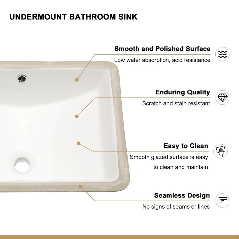 European Style Ceramic Rectangular Undermount Bathroom Sink With Overflow by HouseOfZazla