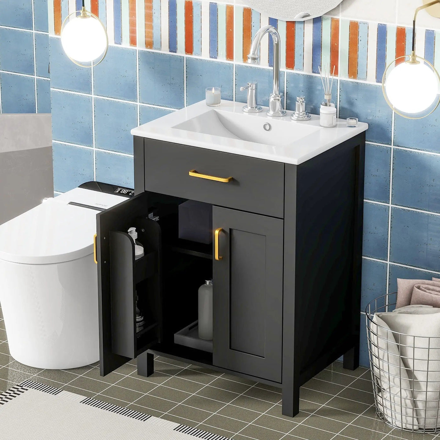 Bathroom Vanity Combo With Ceramic Sink, Luxurious Space-Saving Vanity, 2 Soft Close Doors by Unique Piece Furniture