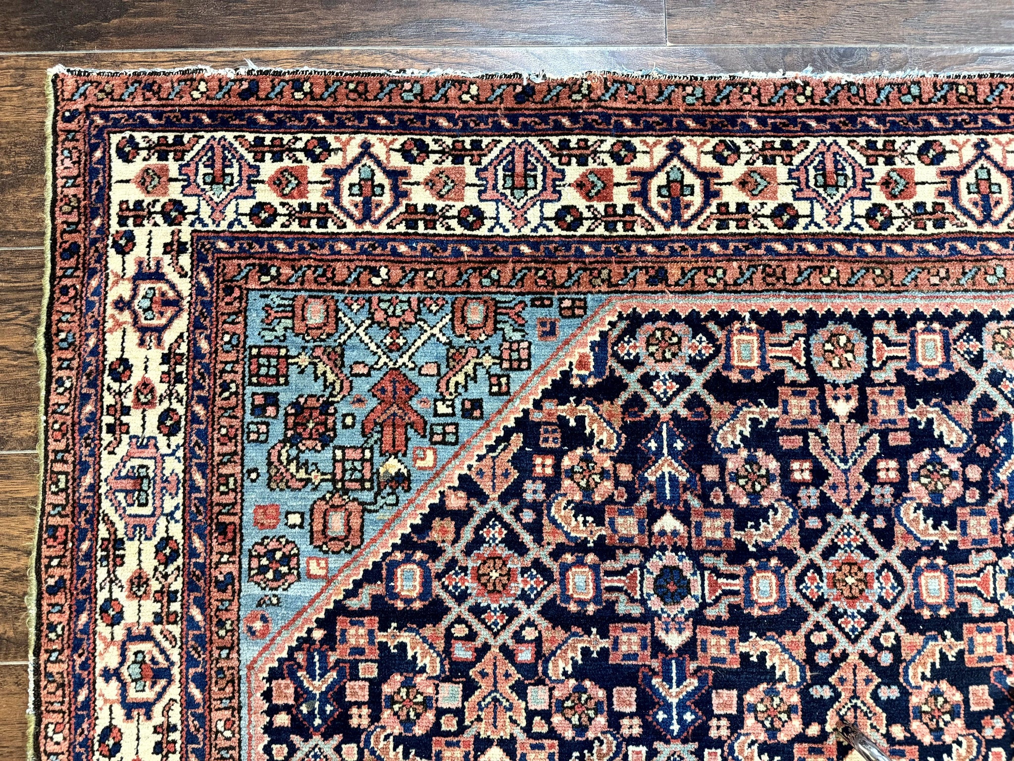 Antique Persian Rug 5 x 6.7, Navy Blue & Ivory, Handmade Persian Wool Carpet, Hamadan Angelas Rug by Jewel Rugs