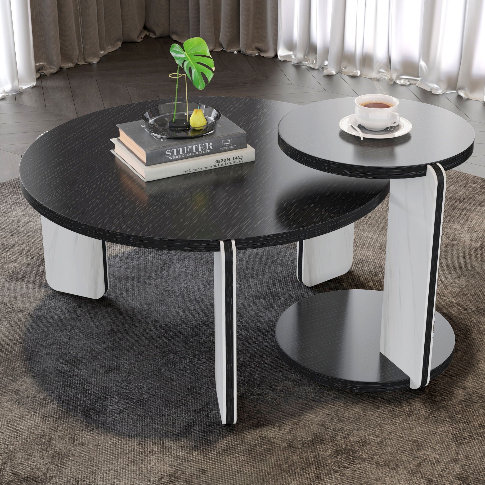 Round Coffee & End Table Set - Black by HouseOfZazla