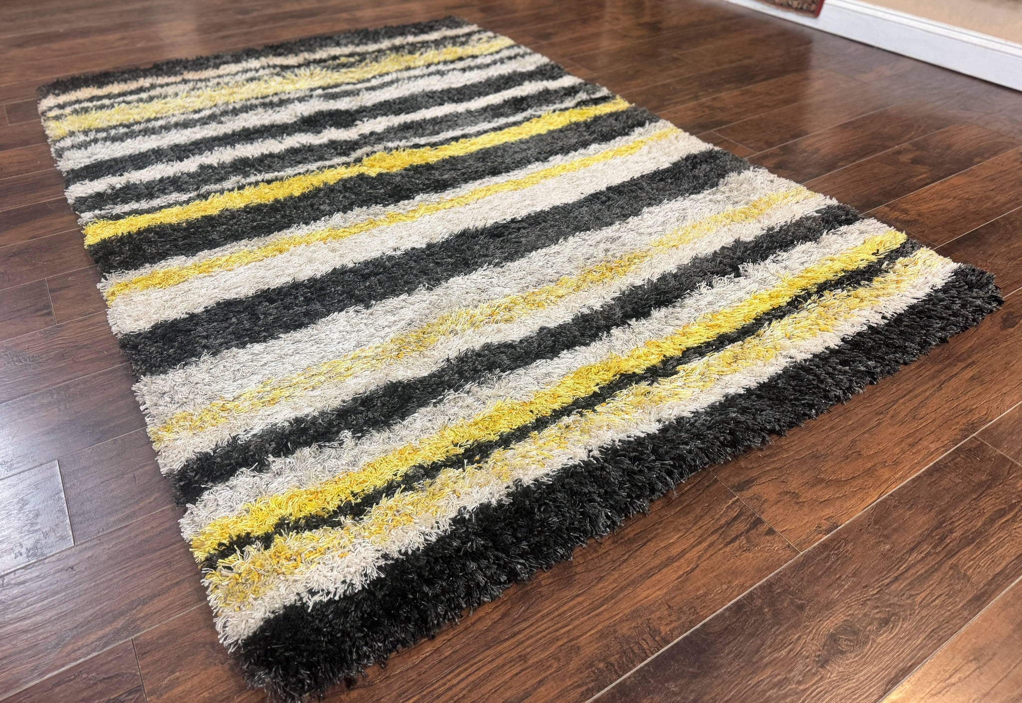 Shag Rug 5x8, Yellow Ivory Charcoal, Contemporary by Jewel Rugs