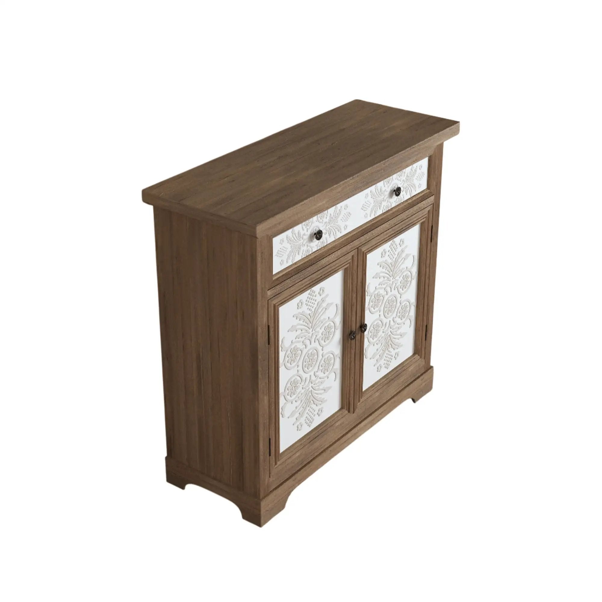 Accent Cabinet With Carved Floral Panels, Sideboard With Drawer And Double Doors - Antique Brown / White by HouseOfZazla