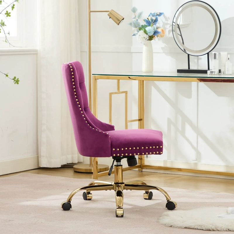 Office Chair Modern Velvet Upholstered Tufted Button (Purple) by HouseOfZazla