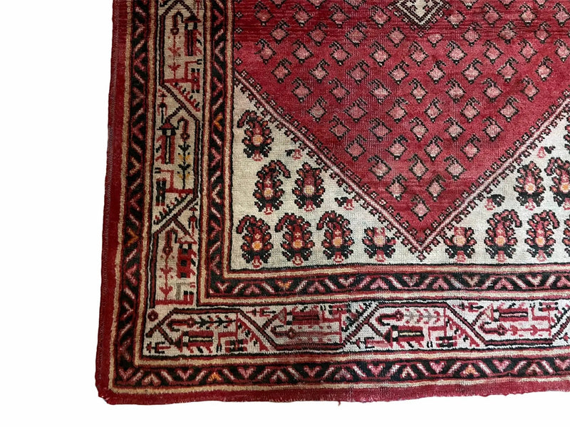 4 X 6.5 Antique Handmade Wool Rug Paisley Boteh Design Tribal Rug Red Ivory by Jewel Rugs