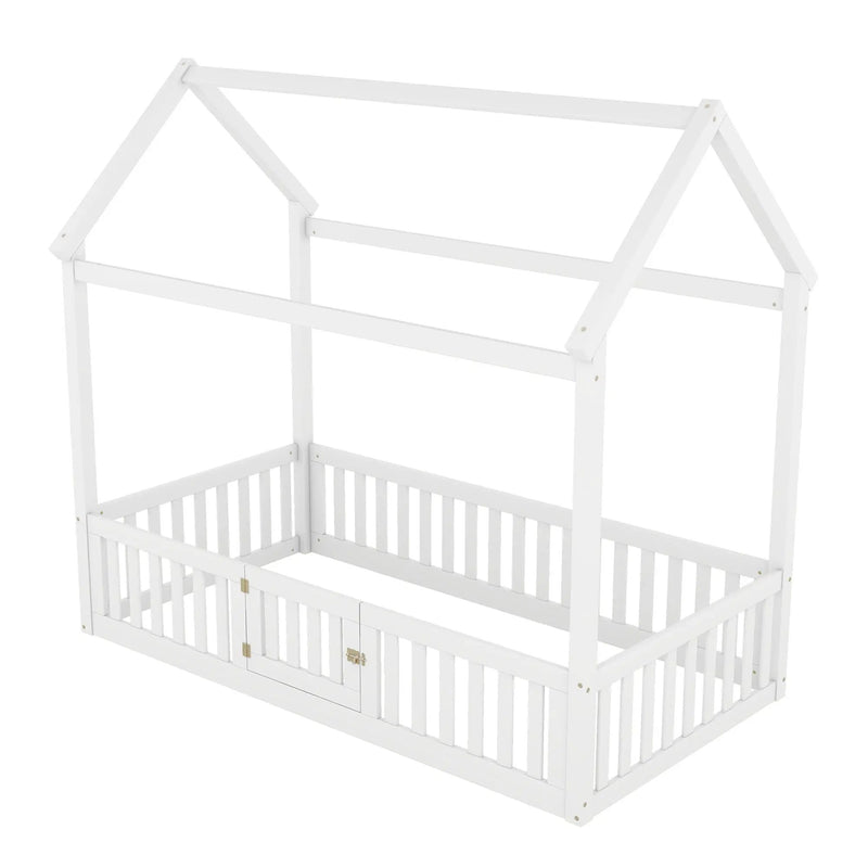 Wood House Bed With Fence And Door by HouseOfZazla