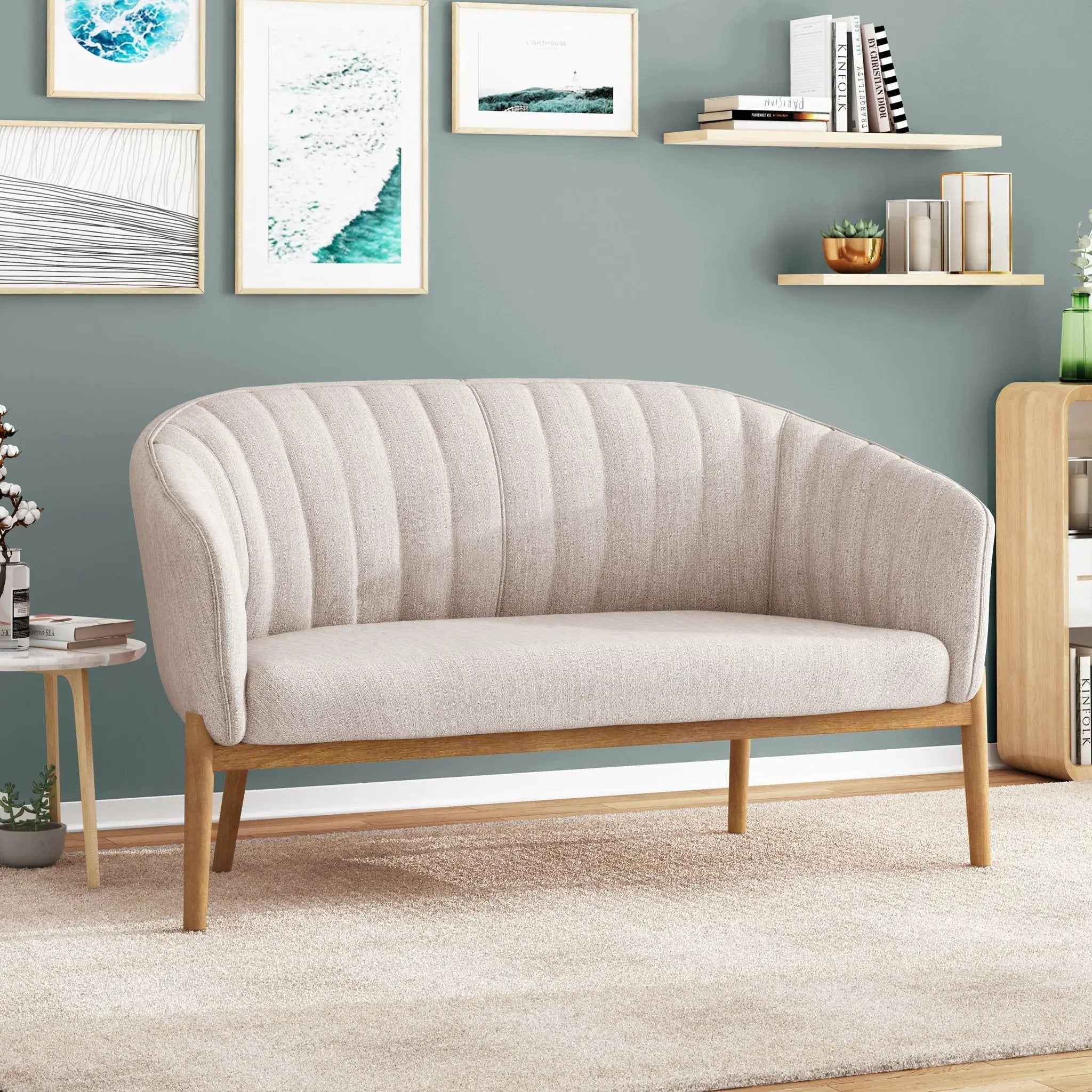 Mid Century Modern Loveseat With Channel Stitched Backrest by HouseOfZazla