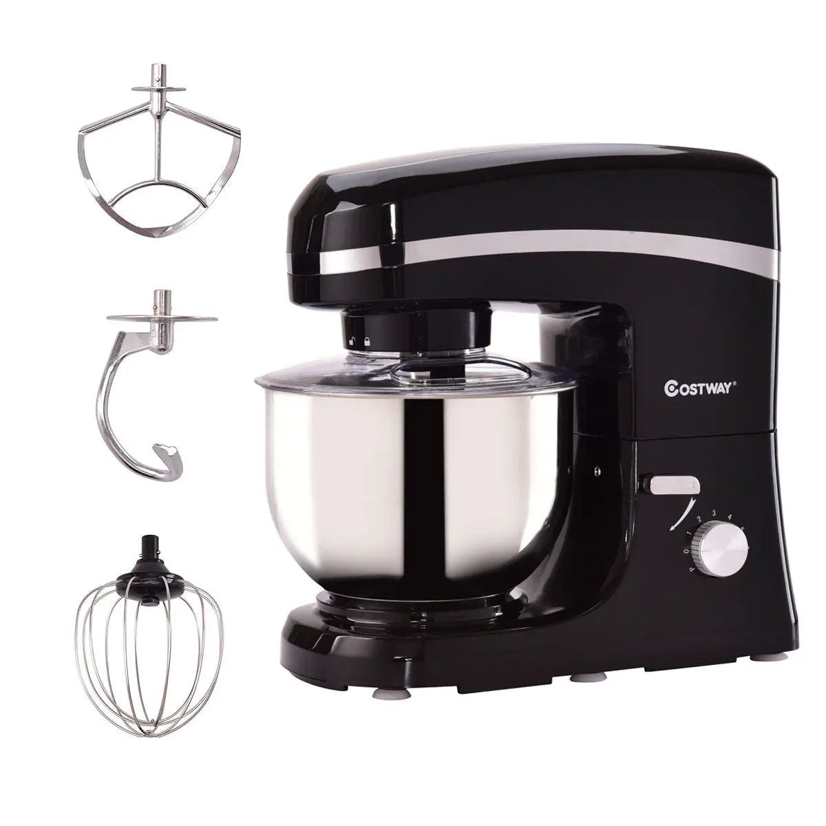 800 W 5.3 Quart Electric Food Stand Mixer with Stainless Steel Bowl-Black by DirectDeals