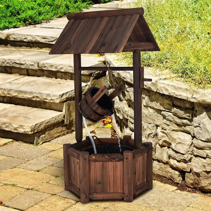 Garden Rustic Wishing Well Wooden Water Fountain with Pump by DirectDeals