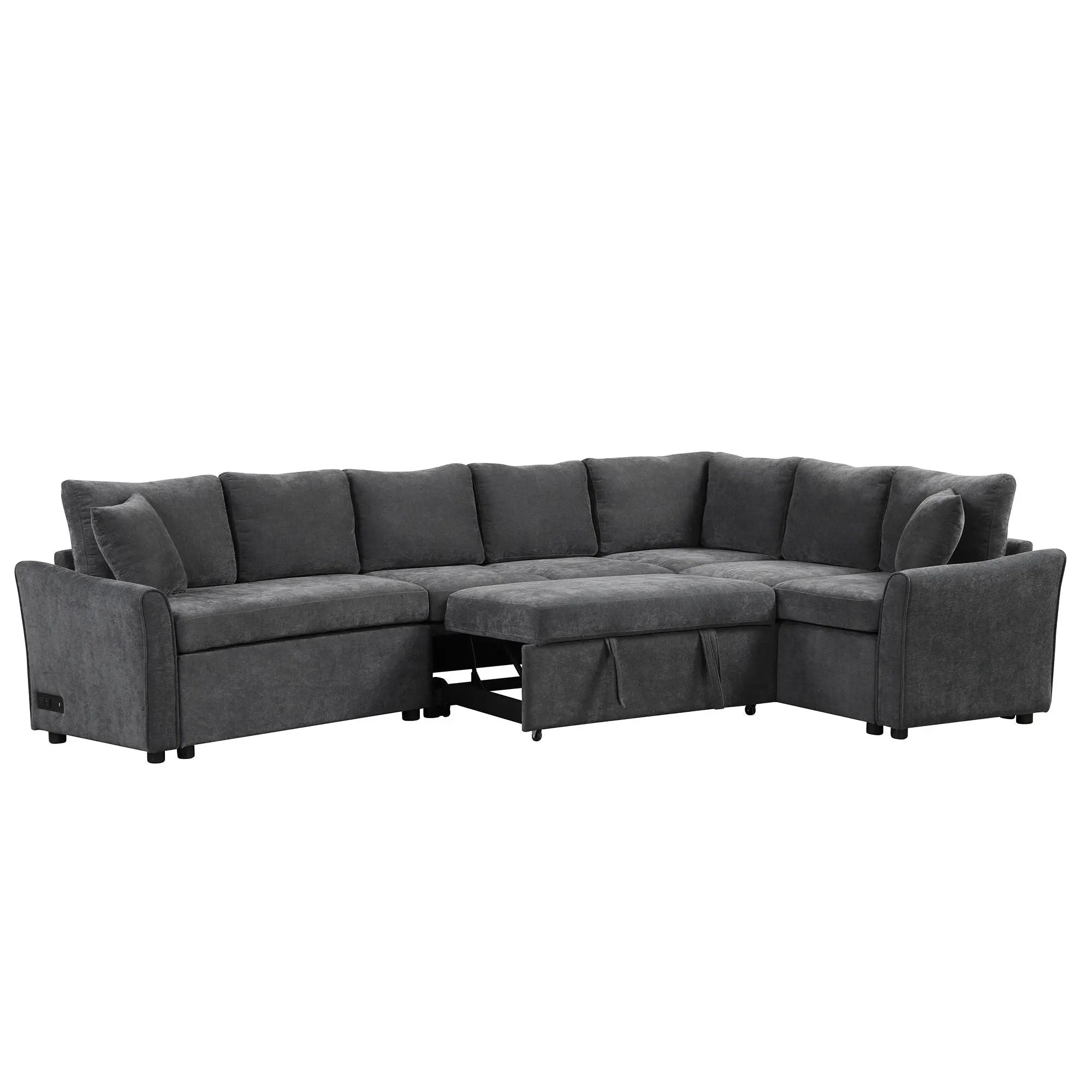 L-Shaped Sofa Convertible Sofa Bed Pull Out Sofa Sleeper With Two Back Pillows, Two USB Ports And Two Power Sockets For Living Room by HouseOfZazla