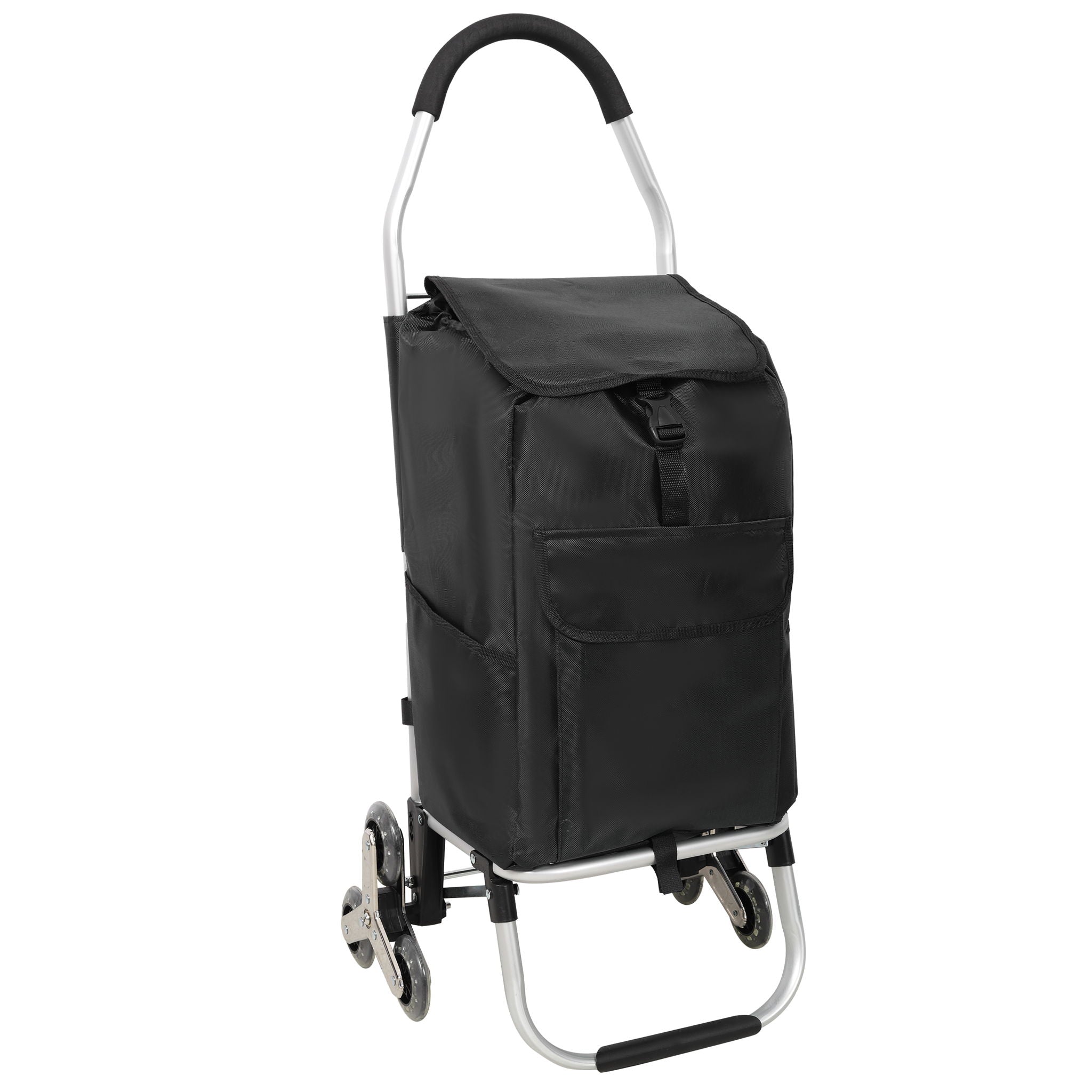 Foldable Shopping Stair Trolley With Triangular Wheels And Removable Waterproof Bag - Black by HouseOfZazla