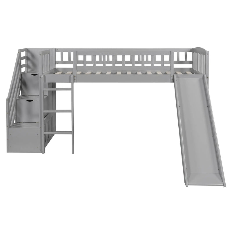 Loft Stairway Bed With 2 Drawers, Convertible Ladder And Slide by HouseOfZazla