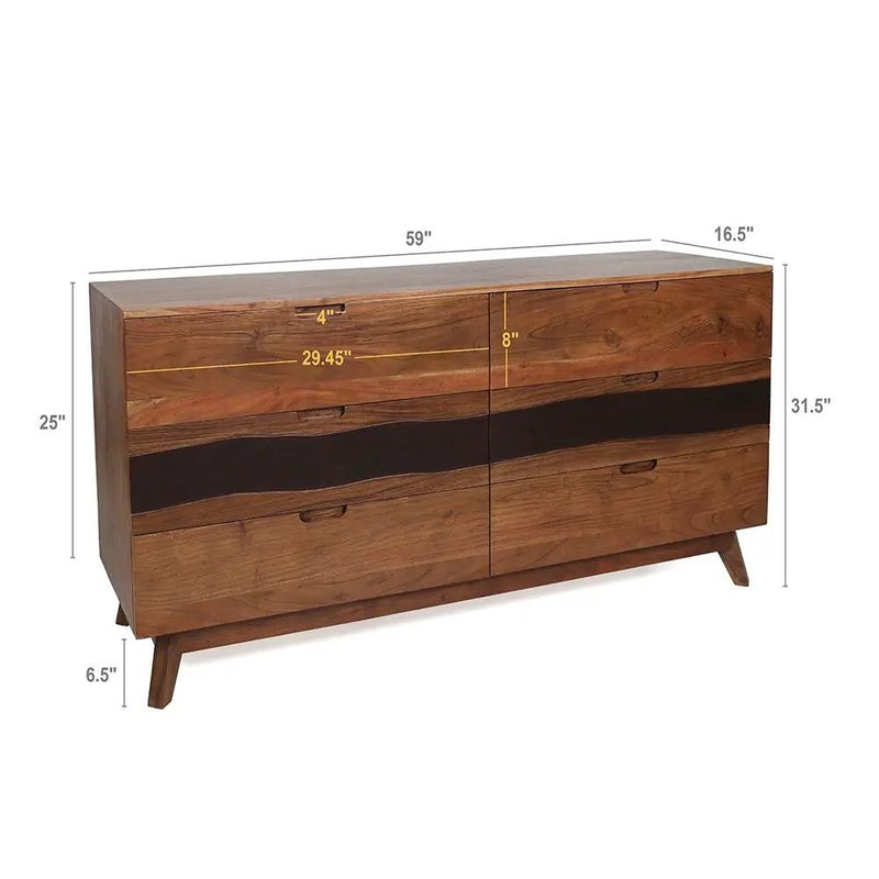 Sierra 6 Drawer Sideboard, Wood Credenza / Cabinets / Chests / Nightstands - Natural Wood / Brown by Unique Piece Furniture