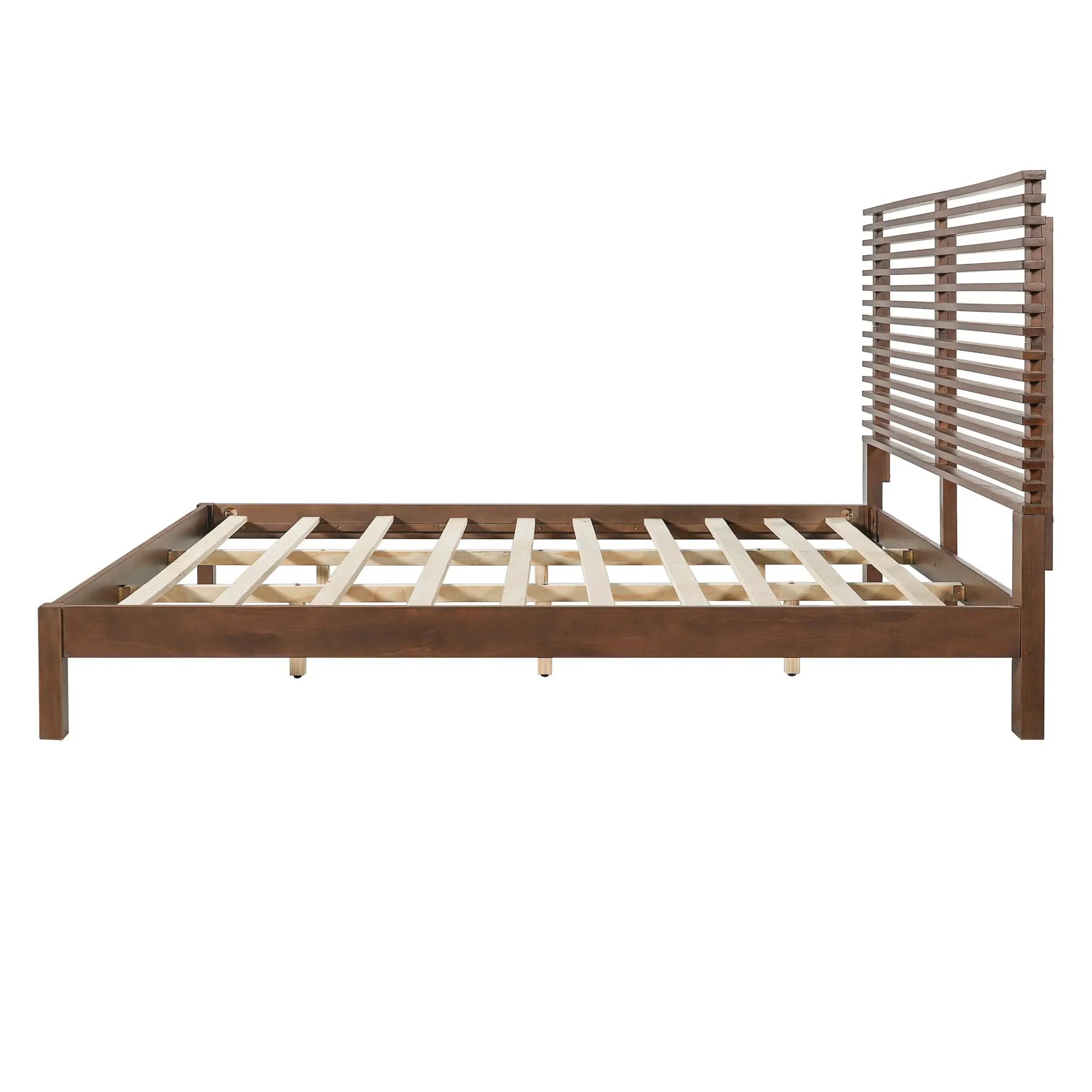 Premium Solid Wood King Size Bed Frame with Headboard - Walnut Color by HouseOfZazla