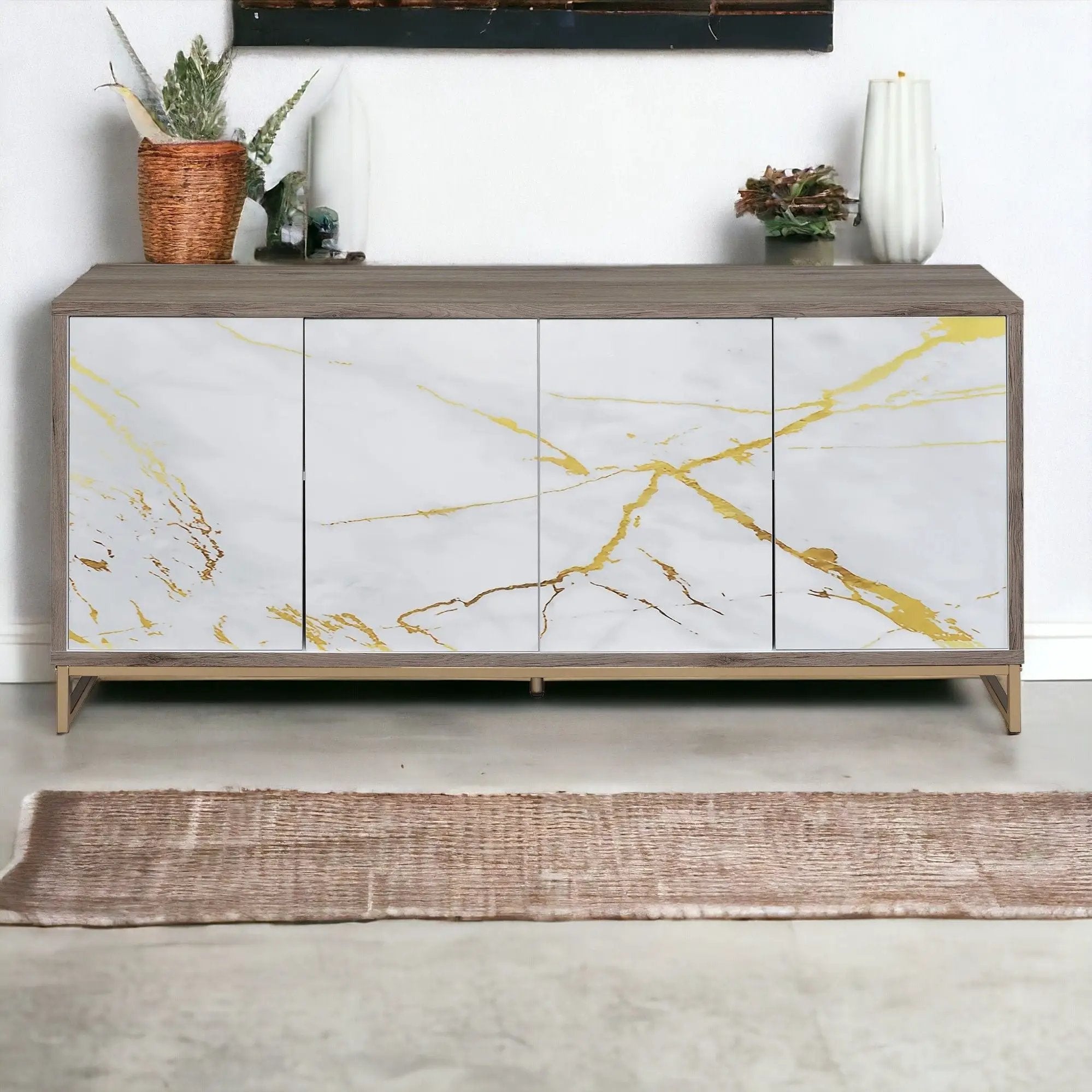 Paavan - Console Cabinet - White / ChampagneChampagne by Unique Piece Furniture