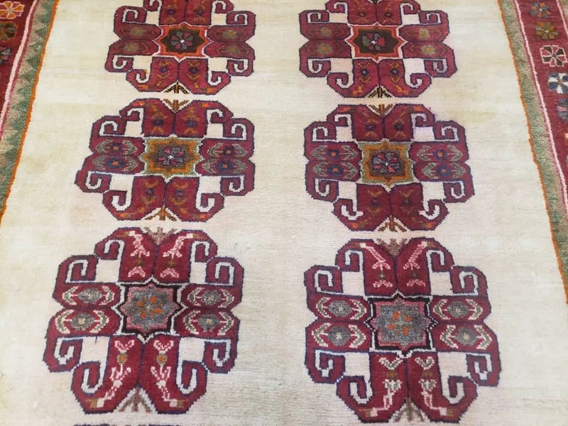 Vintage Persian Gabbeh Rug, Dark Red & Cream, Hand-Knotted, 5' x 6' 4" by Jewel Rugs