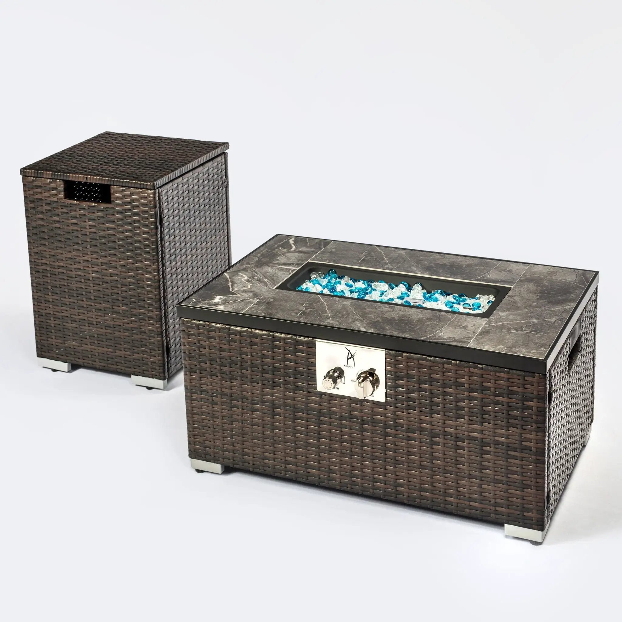 Outdoor Rectangle Fire Pit Table And Propane Tank Cover by HouseOfZazla