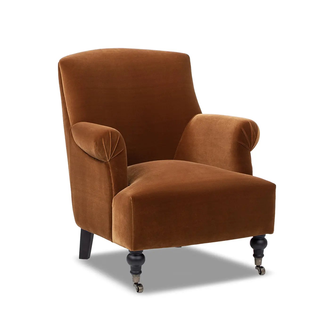 Eloise 30' Pleated Sock Arm Accent Armchair, Burnt Orange Performance Velvet by HouseOfZazla
