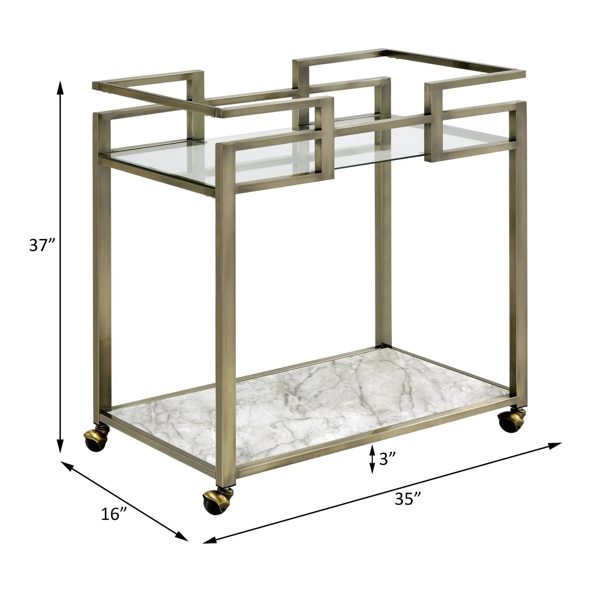 Neilo Clear Glass Faux Marble Top Serving Cart by HouseOfZazla