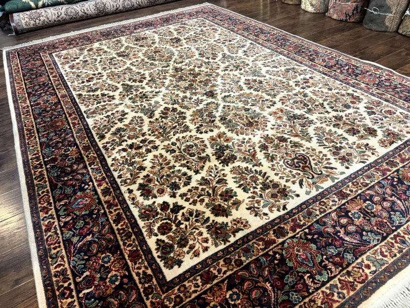 8.8 x 12 Karastan Ivory Sarouk Rug #760, Wool Pile, Vintage, Original 700 Series by Jewel Rugs