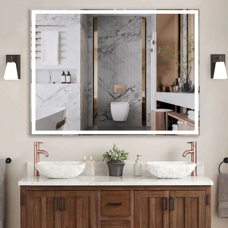 LED Bathroom Vanity Mirror Wall Mounted Adjustable / Warm / Natural Lights Anti-Fog Touch Switch With Memory Modern Smart Large Bathroom Mirrors by HouseOfZazla