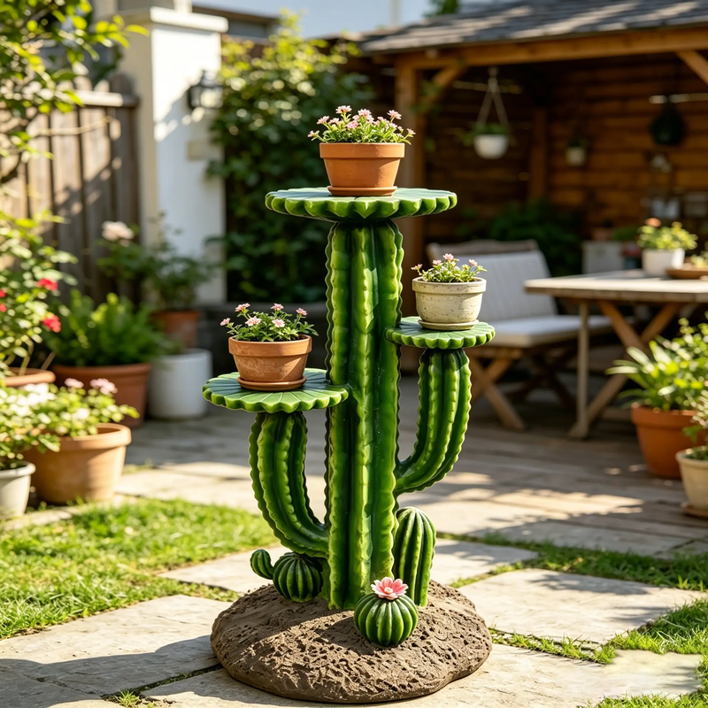 32'' Resin Saguaro Cactus Plant Stand with 3 Display Shelves by HouseOfZazla