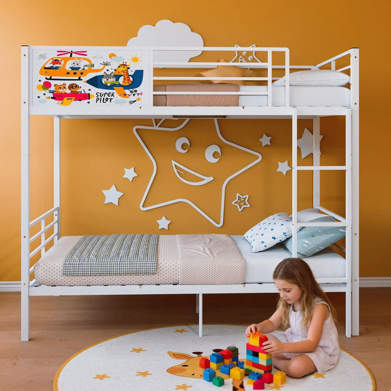 Bunk Bed, Convertible To 2 Separate Twin Size Beds With Full Length Guardrail & Ladder, No Box Spring Needed - White by HouseOfZazla