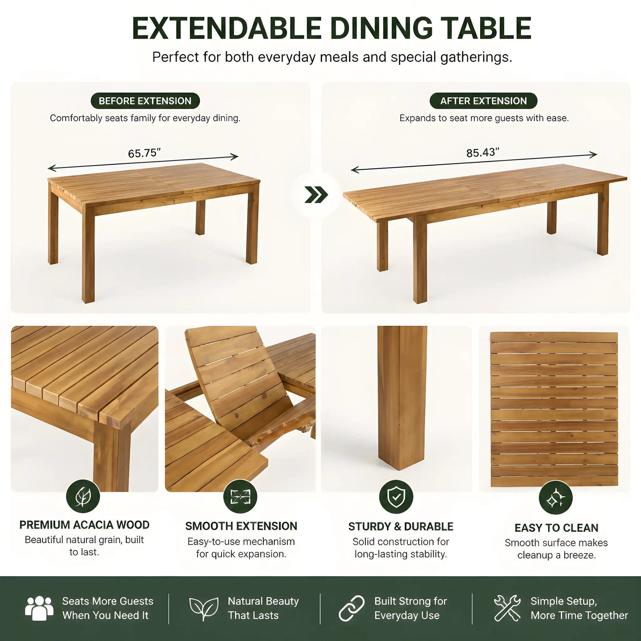 Extendable Acacia Wood Outdoor Dining Table by HouseOfZazla