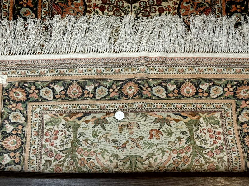 Exceptional Silk Rug 2.6 x 4, Very Fine 630 KPSI, Persian Vase Tree of Life Bird Pictorials, Handmade by Jewel Rugs