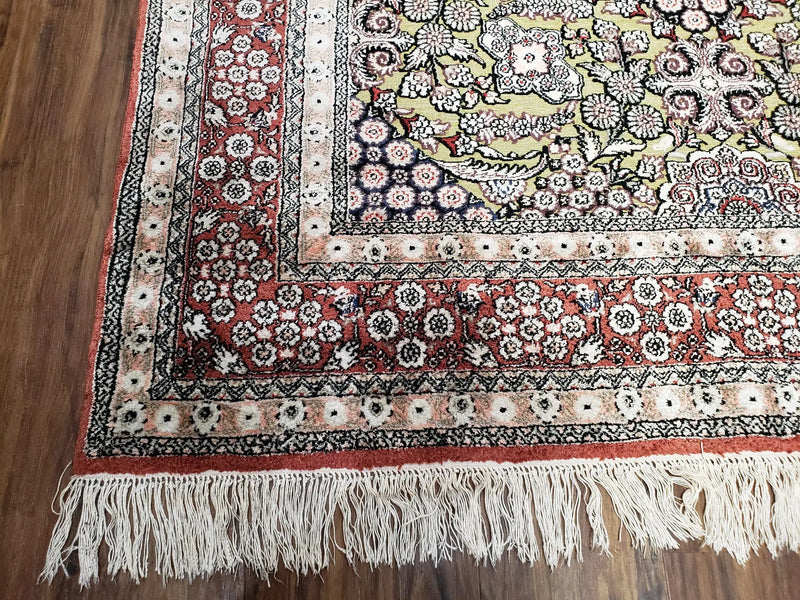 5x8 Indian Kashmiri Silk Rug with Gold Threads by Jewel Rugs