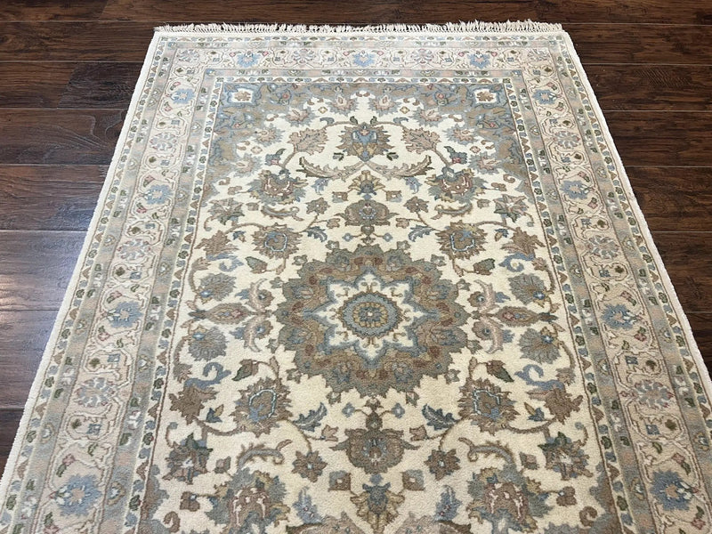 Indo Persian Rug 4x6, Floral Medallion, Beige, Handmade Wool Vintage Carpet 4 x 6 ft by Jewel Rugs