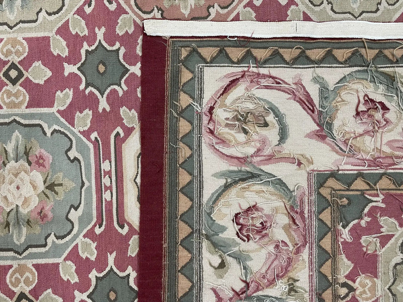 Square Aubusson Rug 9x9, Panel Design, European French English Carpet, Wool by Jewel Rugs