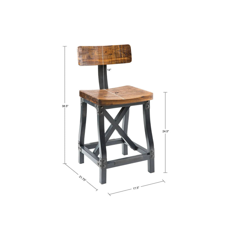 Industrial Counter Stool With Back Removable Solid Acacia - Amber by HouseOfZazla