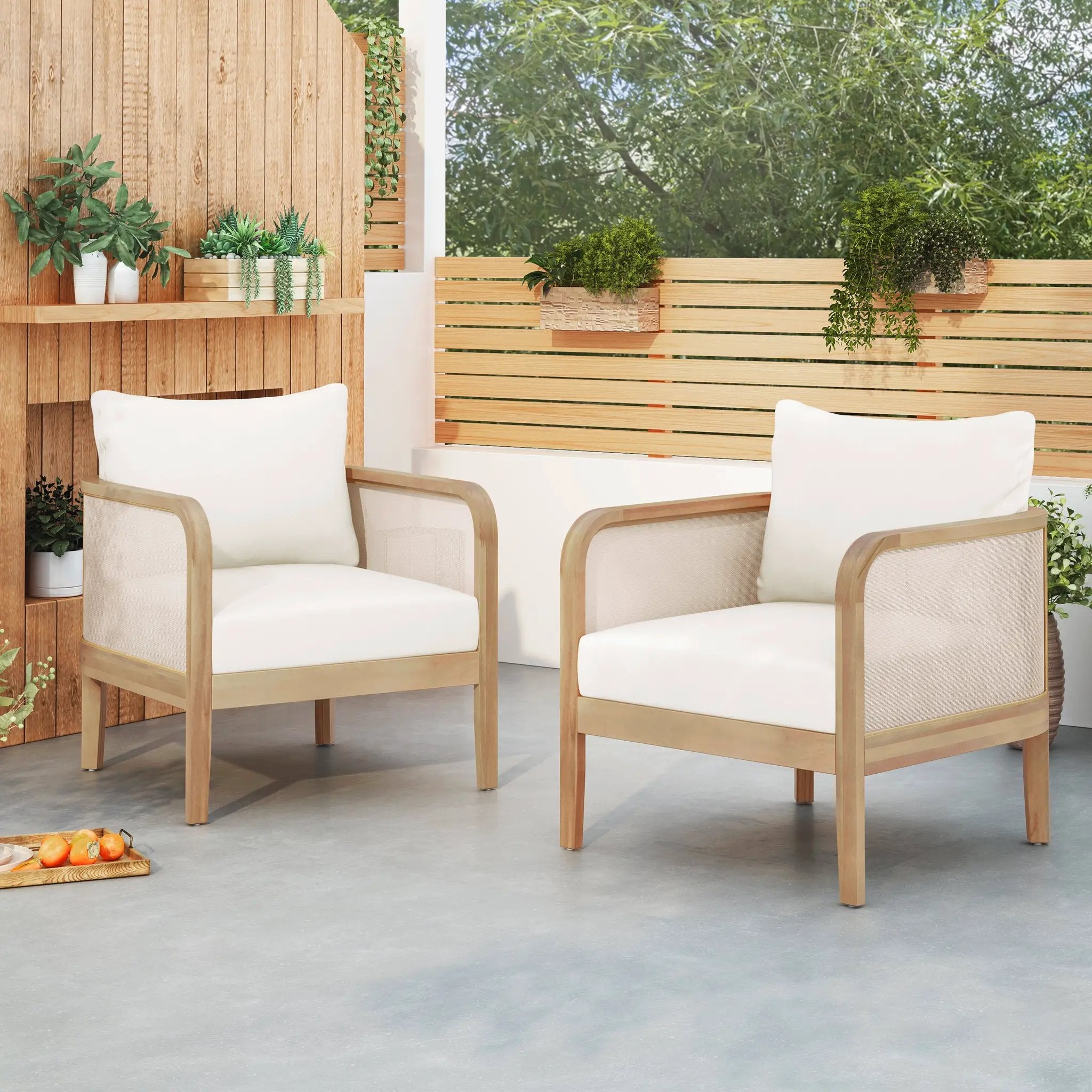 Set of 2 Outdoor Acacia Wood Patio Club Chairs by HouseOfZazla