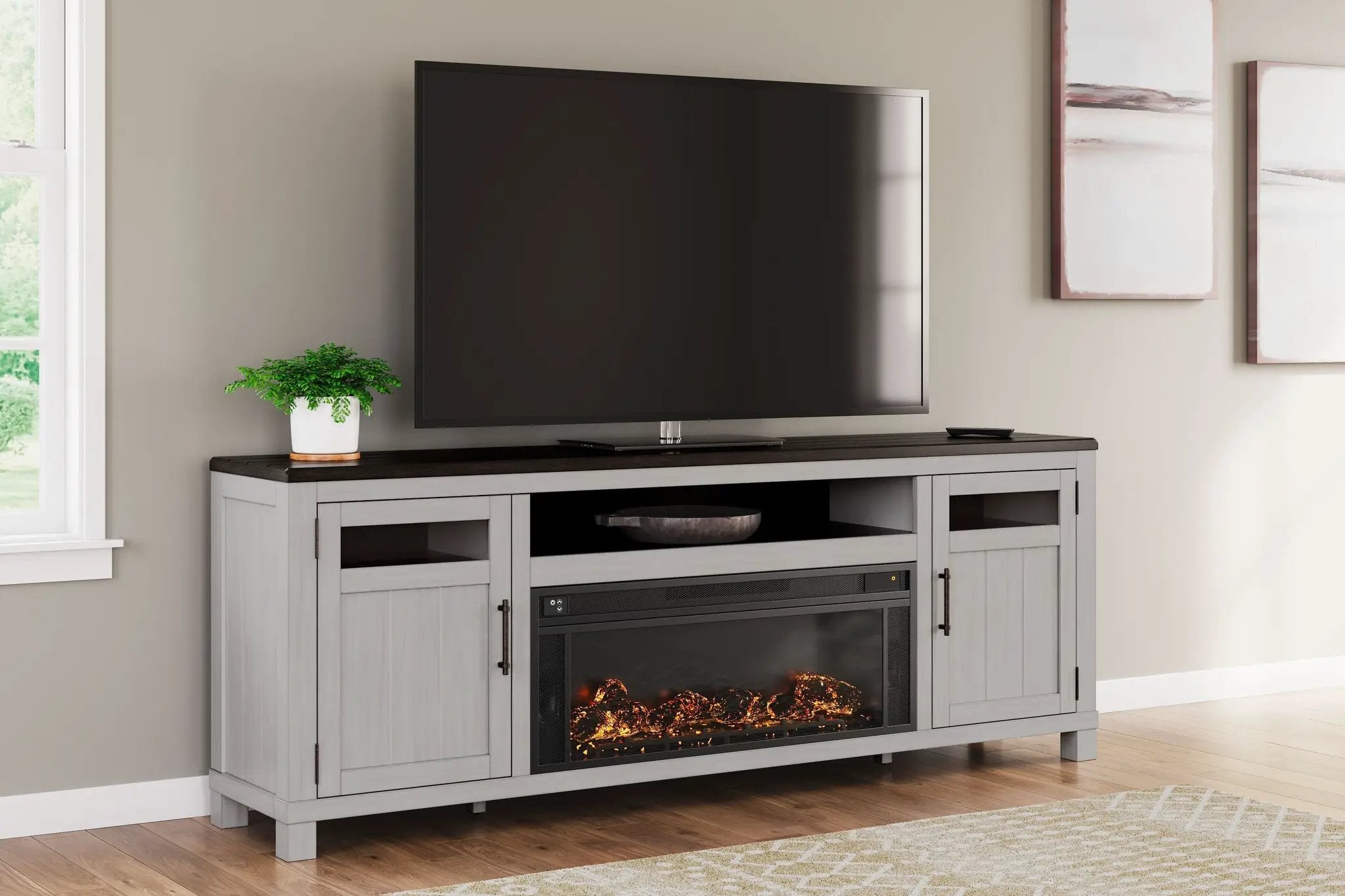 Darborn - 88" TV Stand With Electric Infrared Fireplace Insert - Gray / Brown by Unique Piece Furniture