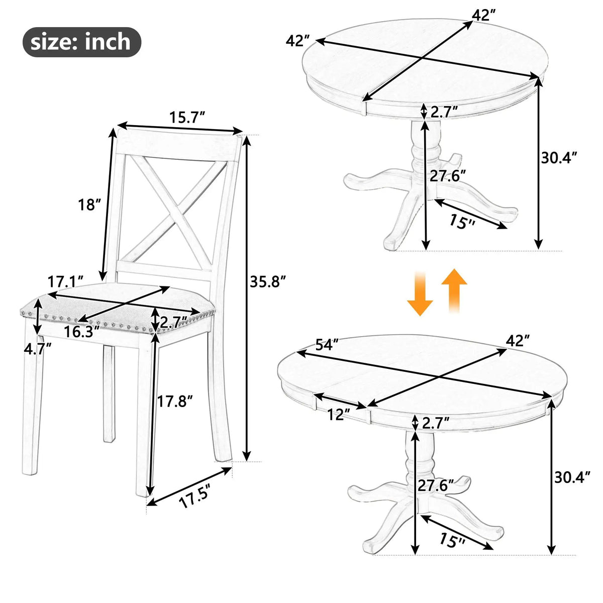 Modern Dining Table Set For 4, Round Table And 4 Kitchen Room Chairs, 5 Piece Kitchen Table Set For Dining Room, Dinette, Breakfast Nook, photo 7 of 14