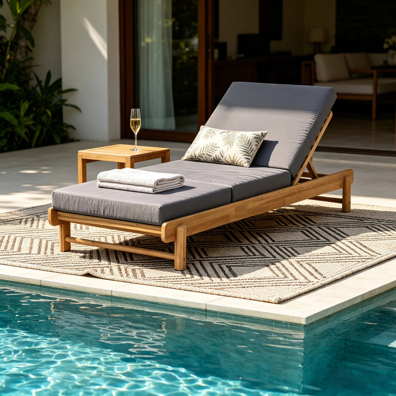 Light Teak Acacia Wood Chaise Lounge Set by HouseOfZazla