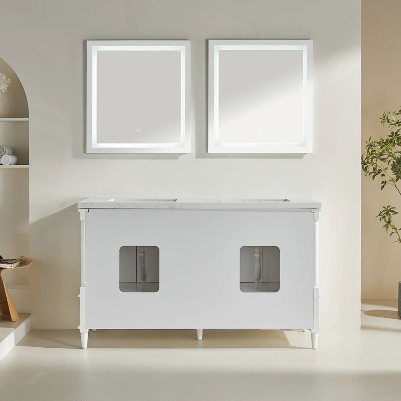 Freestanding Double Bathroom Vanity With Extra Black Handles - White by HouseOfZazla