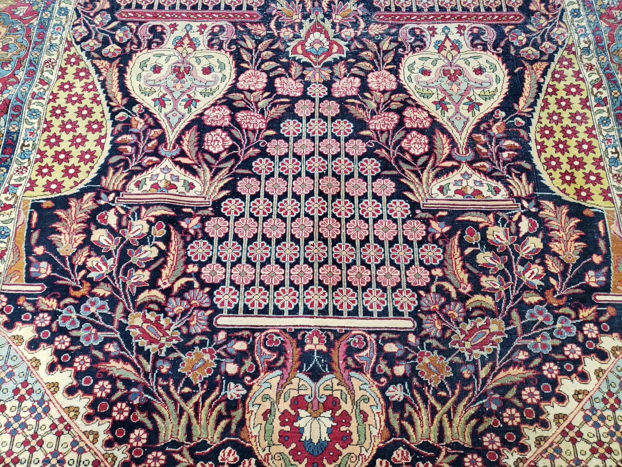 Antique Persian Tehran Rug 5x8, Midnight Blue and Red, Hand-Knotted, Wool by Jewel Rugs