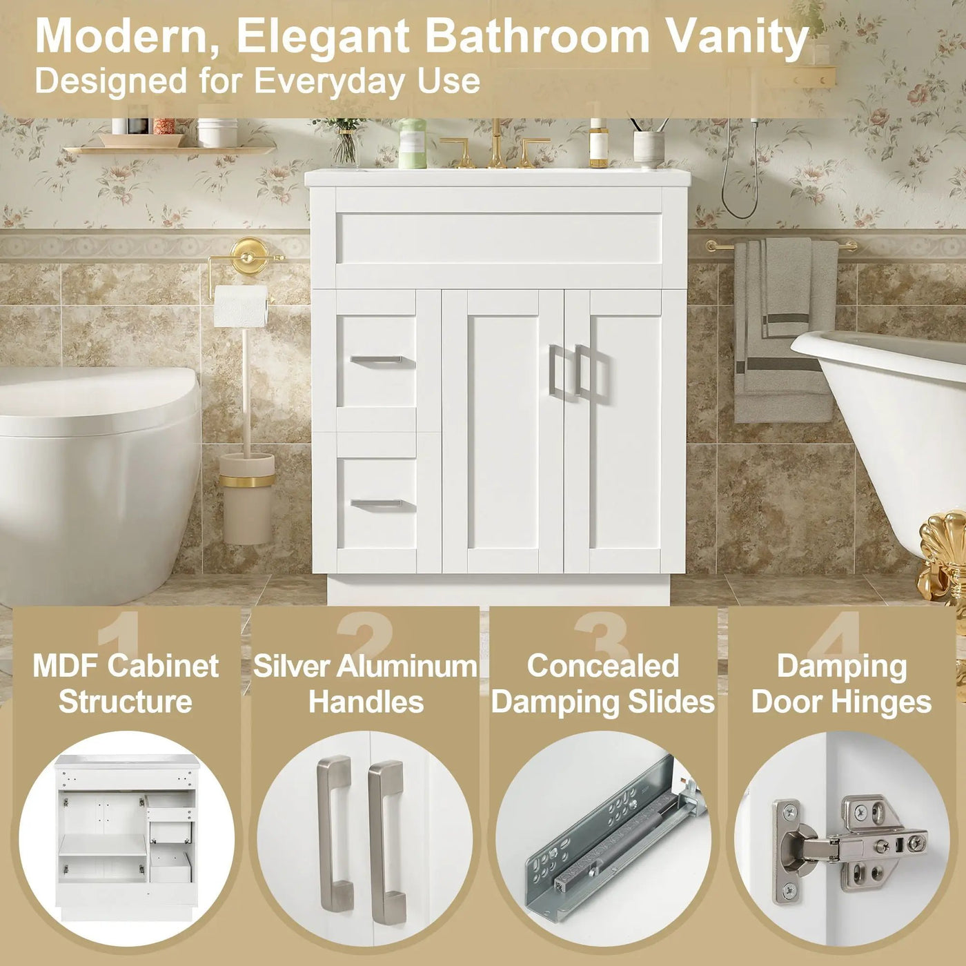Bathroom Vanity With 2 Doors, 2 Drawers, Adjustable Shelf, Hidden Slides & Soft Close Hinges by Unique Piece Furniture