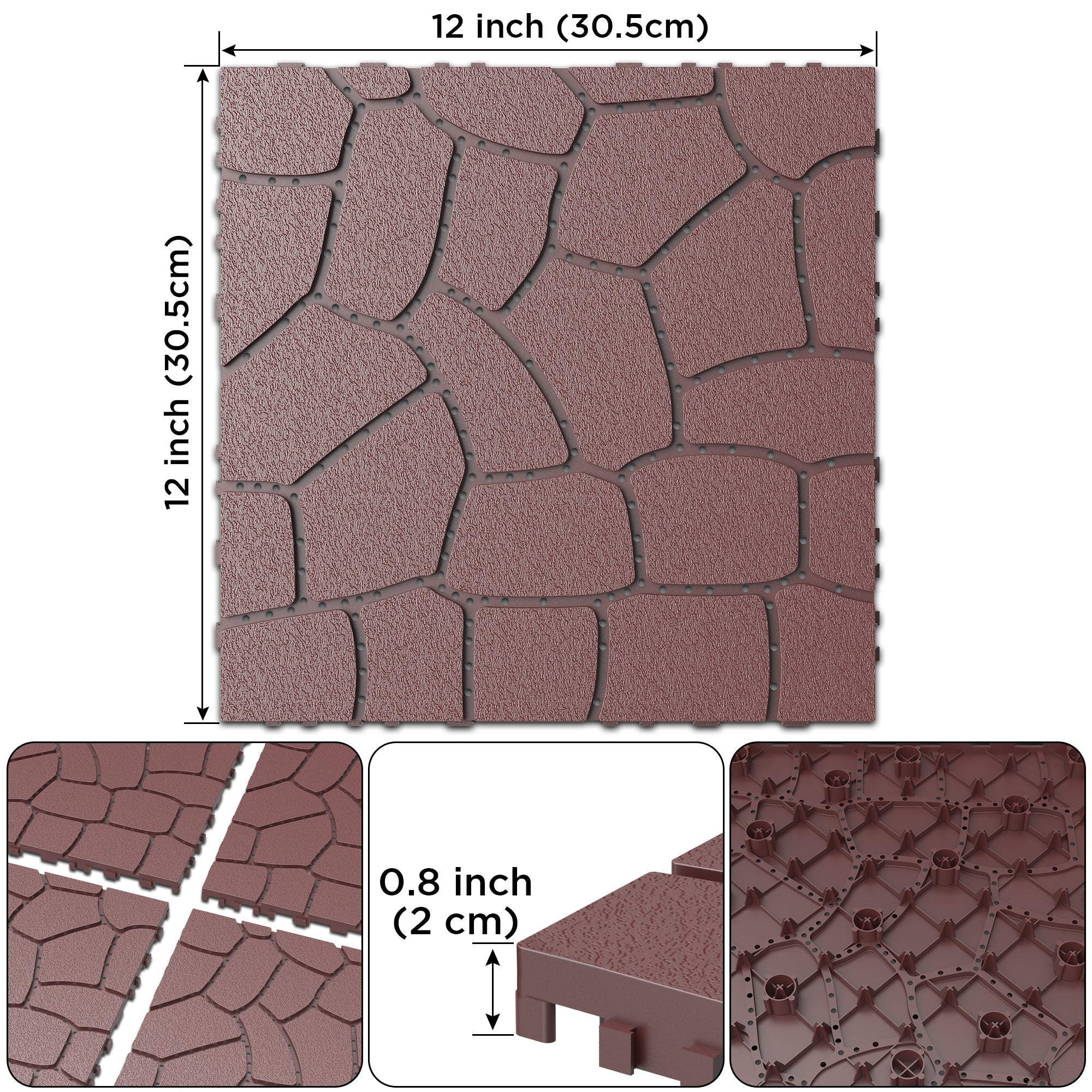 New Stone Texture 12" Patio Deck Tiles, 44pcs by HouseOfZazla