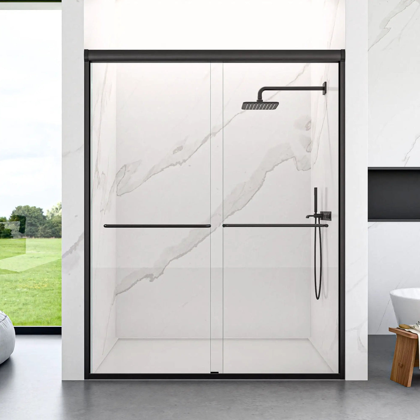 Modern Semi Frameless Double Sliding Shower Door by HouseOfZazla