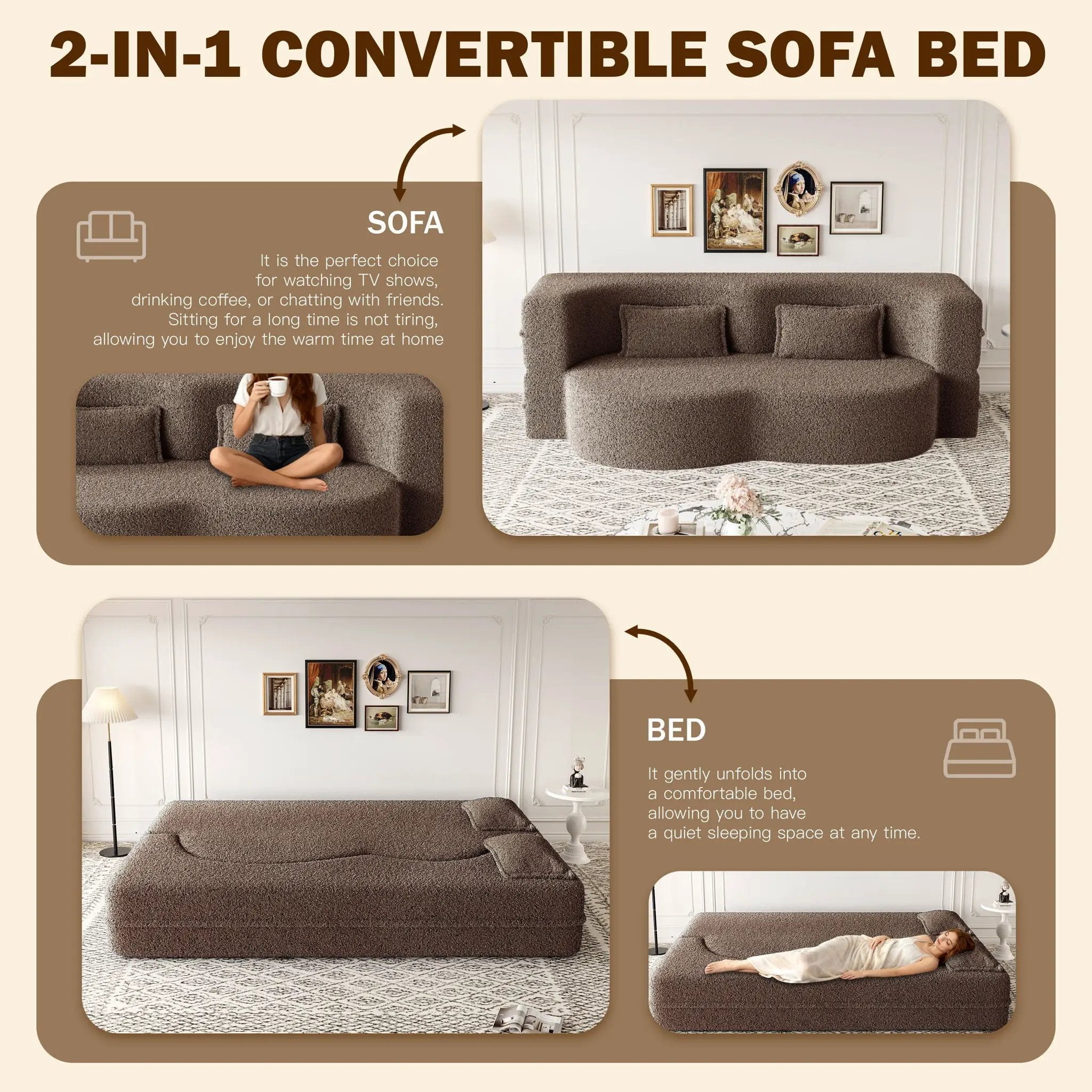 Modern Floor Sleeper Sofa Bed With 2 Pillows, Convertible Twin Size Folding Mattress For Living Room by HouseOfZazla